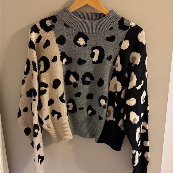 THML Sweaters - THML Black and Gray Leopard Print Sweater